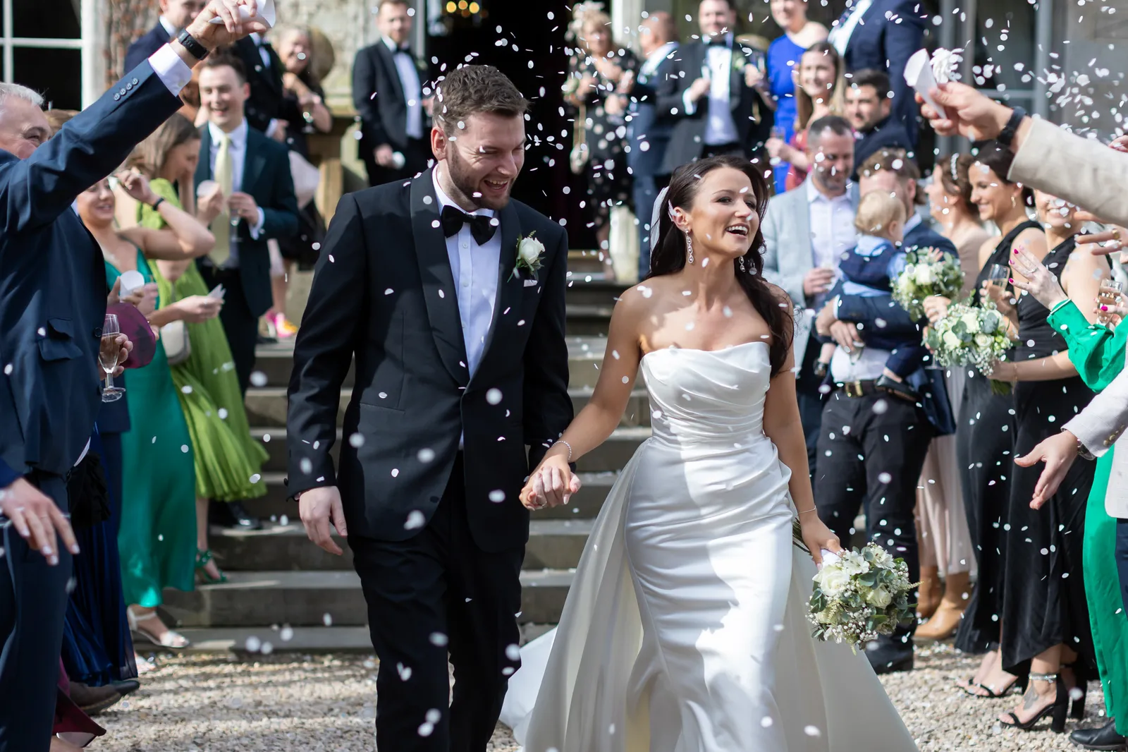 carlowrie castle wedding venue edinburgh scotland wedding photo with confetti